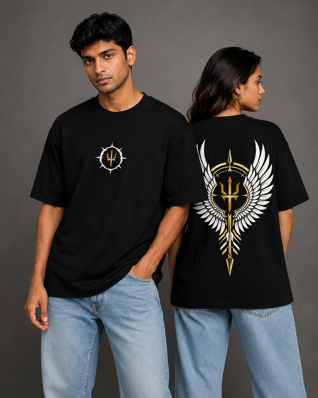 Trisutra Winged Trident Oversized T-Shirt – Premium 240 GSM French Terry Cotton