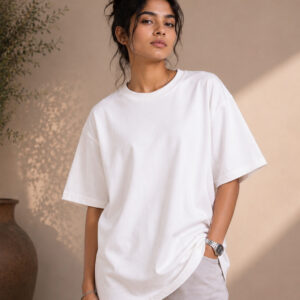 Trisutra White Plain Oversized T-Shirt for Women – 240 GSM French Terry Cotton