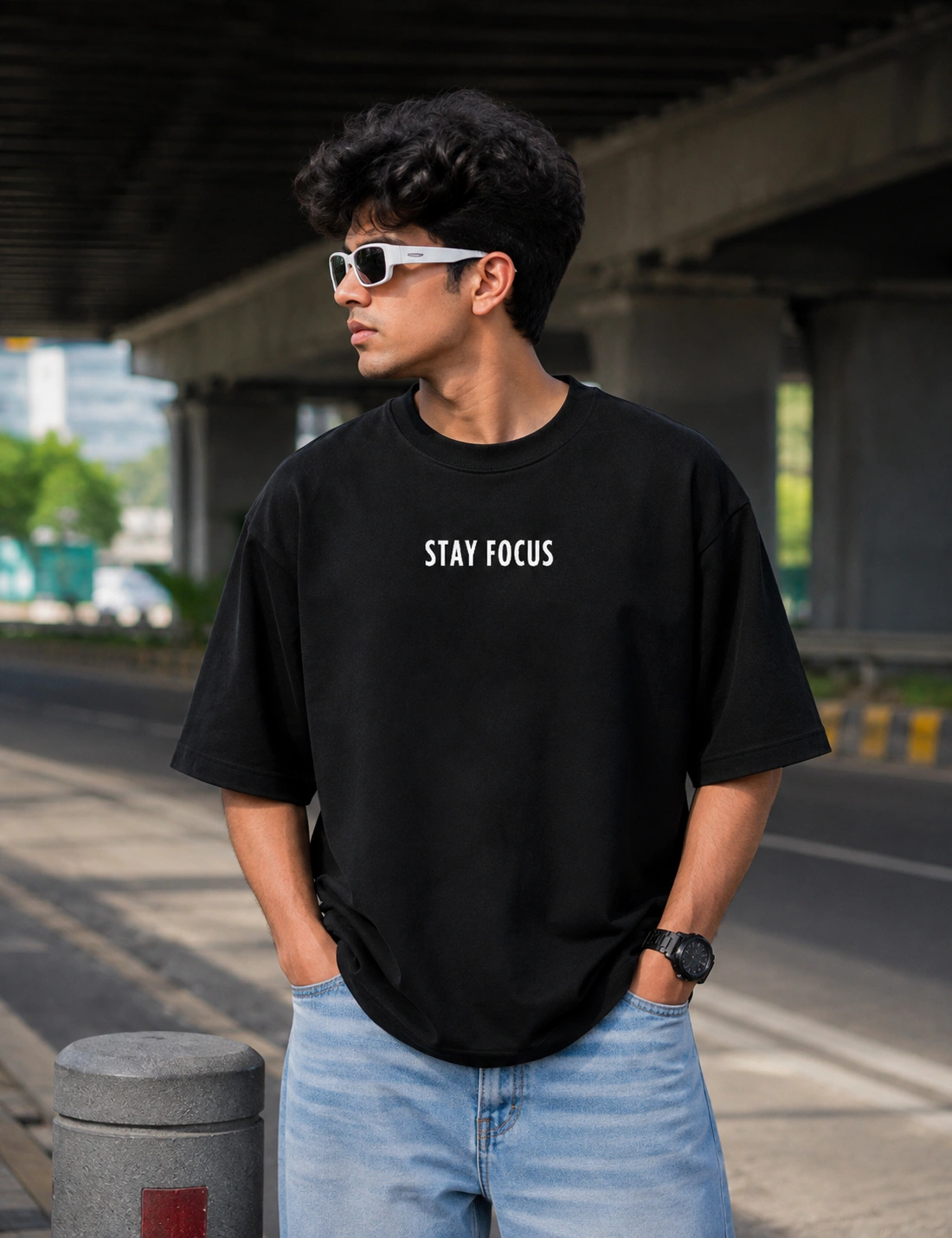 Trisutra Stay Focus Oversized T-Shirt – 240 GSM French Terry Cotton