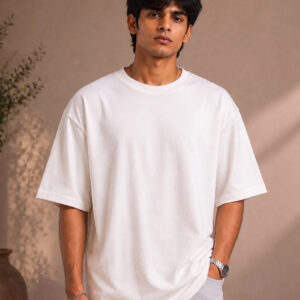 Trisutra White Plain Oversized T-Shirt for Men – 240 GSM French Terry Cotton